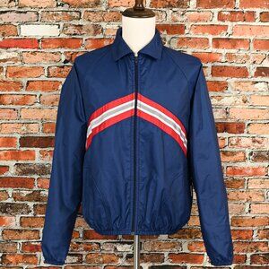 Men's Vintage 80's Cal-Sport Red Chevron Dark Blue Windbreaker Jacket - L
